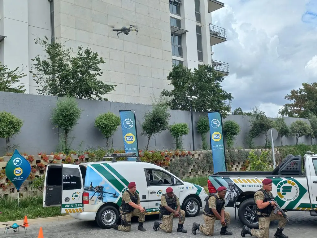 adt security drone, guards and vehicles