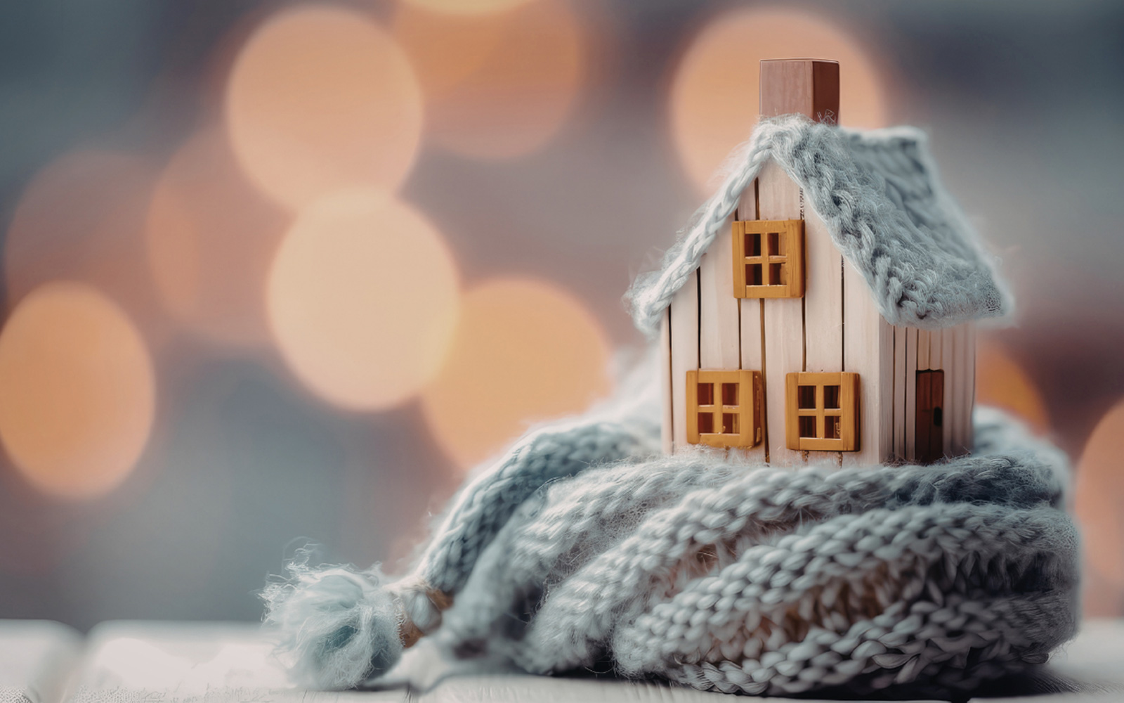 Winter-Safety-Starts-Now - Fidelity ADT - South African Home & Commercial Security - Fidelity ADT - South African Home & Commercial Security Tiny wooden house cradled in a chunky blue scarf, with warm bokeh lights in the blurred background, creating a cozy holiday feel.